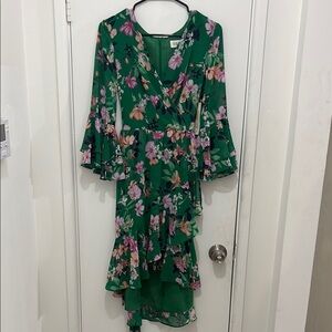 Floral Green Wrap Dress